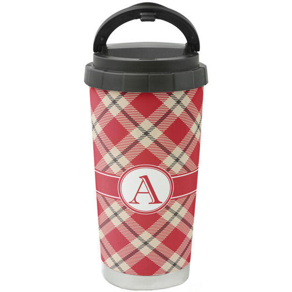 Custom Red & Tan Plaid Stainless Steel Coffee Tumbler (Personalized)