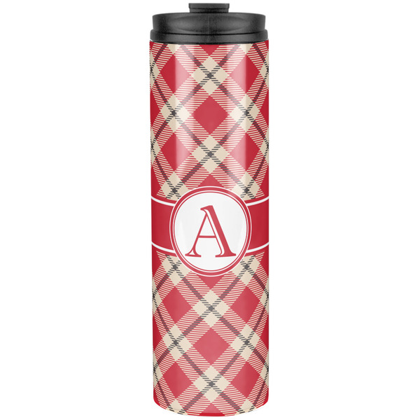 Custom Red & Tan Plaid Stainless Steel Skinny Tumbler - 20 oz (Personalized)