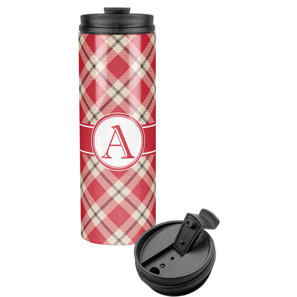Custom Red & Tan Plaid Stainless Steel Skinny Tumbler (Personalized)