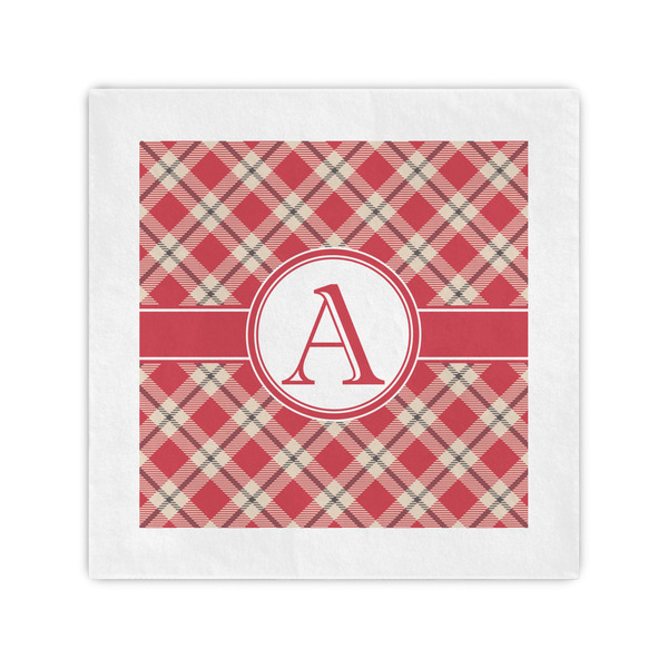 Custom Red & Tan Plaid Cocktail Napkins (Personalized)