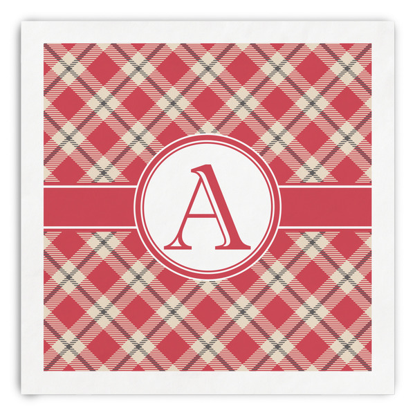 Custom Red & Tan Plaid Paper Dinner Napkins (Personalized)