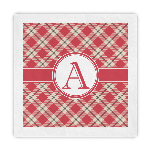 Custom Red & Tan Plaid Standard Decorative Napkins (Personalized)