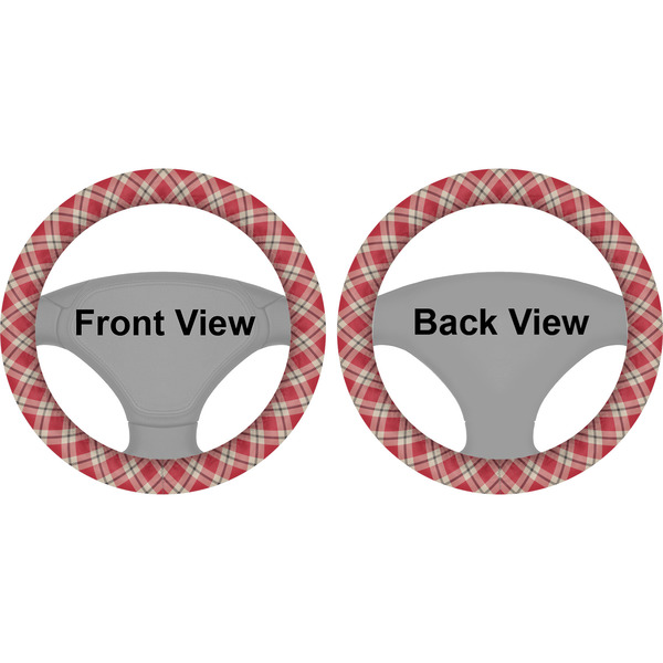 Red & Tan Plaid Steering Wheel Cover- Front and Back