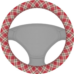 Red & Tan Plaid Steering Wheel Cover (Personalized)