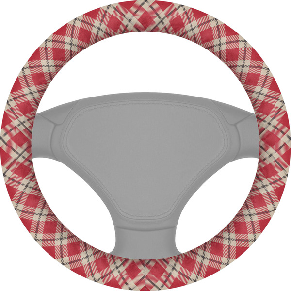 Custom Red & Tan Plaid Steering Wheel Cover