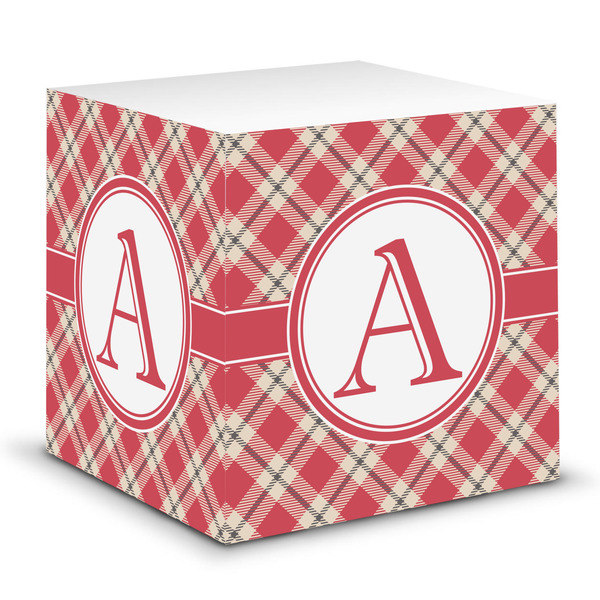 Custom Red & Tan Plaid Sticky Note Cube (Personalized)