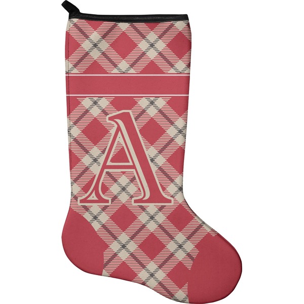 Custom Red & Tan Plaid Holiday Stocking - Neoprene (Personalized)