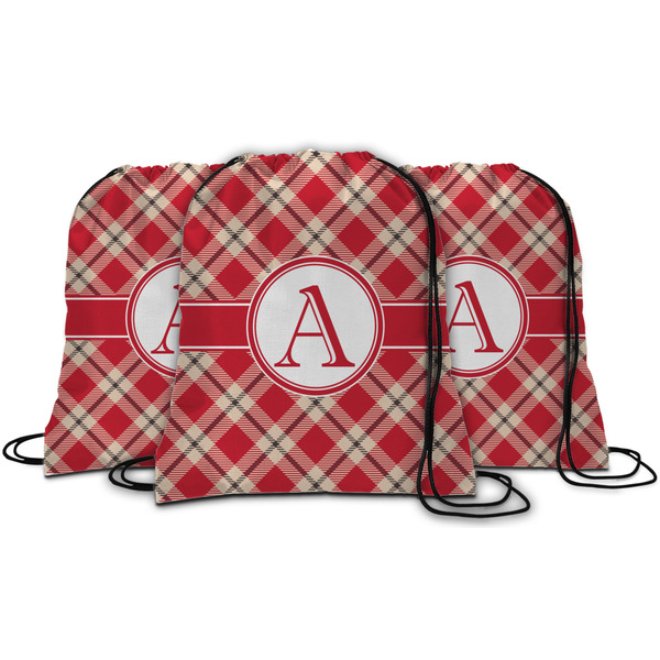 Red & Tan Plaid String Backpack - MAIN
