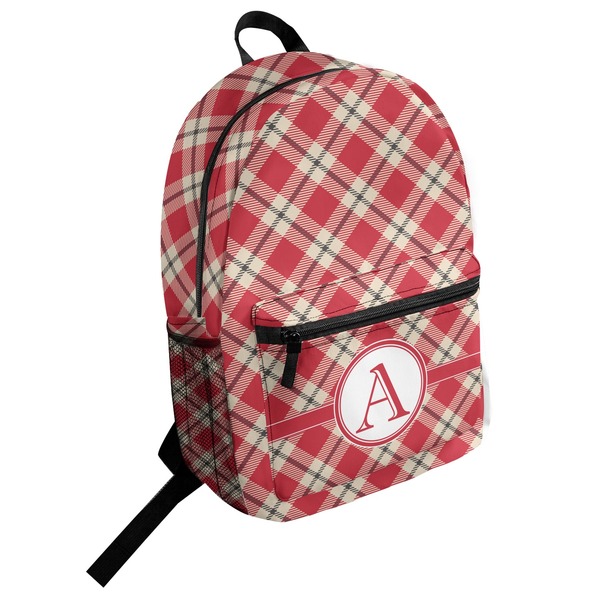 Custom Red & Tan Plaid Student Backpack (Personalized)