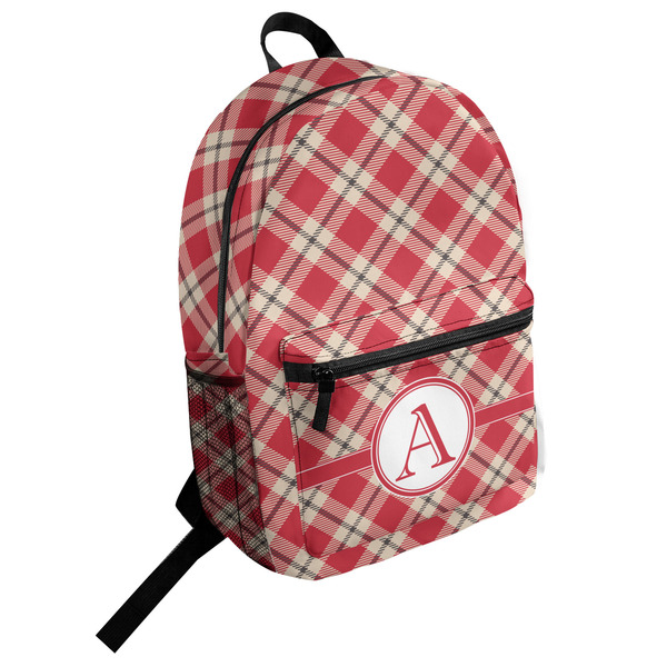 Custom Red & Tan Plaid Student Backpack (Personalized)