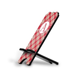Red & Tan Plaid Stylized Cell Phone Stand - Small w/ Initial
