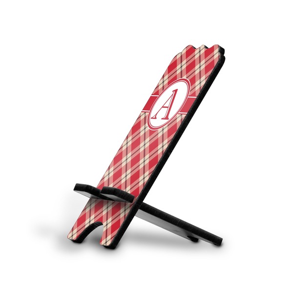 Custom Red & Tan Plaid Stylized Cell Phone Stand - Small w/ Initial