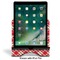 Red & Tan Plaid Stylized Tablet Stand - Front with ipad