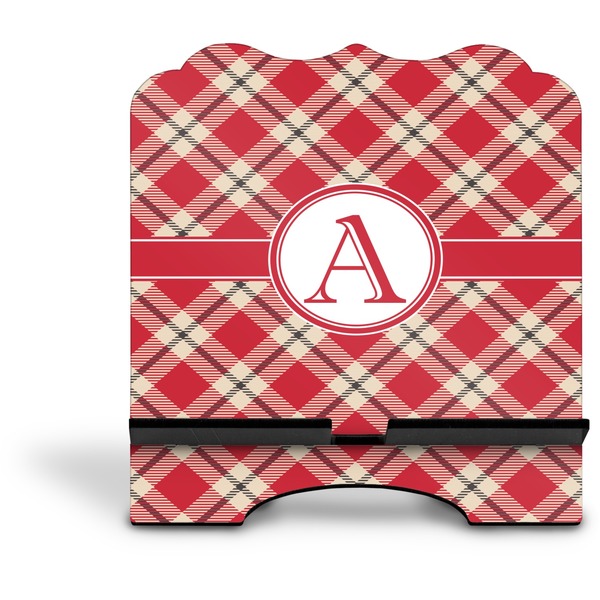 Red & Tan Plaid Stylized Tablet Stand - Front without iPad