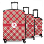 Red & Tan Plaid 3 Piece Luggage Set - 20" Carry On, 24" Medium Checked, 28" Large Checked (Personalized)