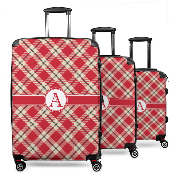 Custom Red & Tan Plaid 3 Piece Luggage Set - 20" Carry On, 24" Medium Checked, 28" Large Checked (Personalized)