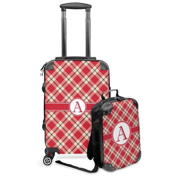 Custom Red & Tan Plaid Kids 2-Piece Luggage Set - Suitcase & Backpack (Personalized)