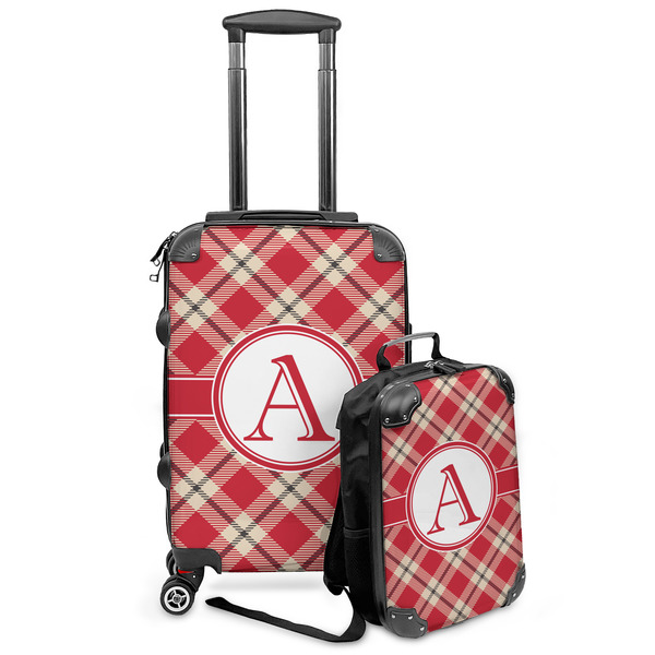 Custom Red & Tan Plaid Kids 2-Piece Luggage Set - Suitcase & Backpack (Personalized)