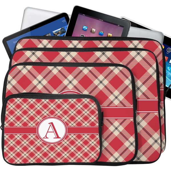 Red & Tan Plaid Laptop Case Sizes