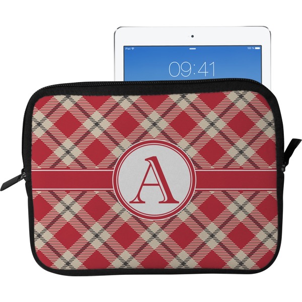 Custom Red & Tan Plaid Tablet Case / Sleeve - Large (Personalized)