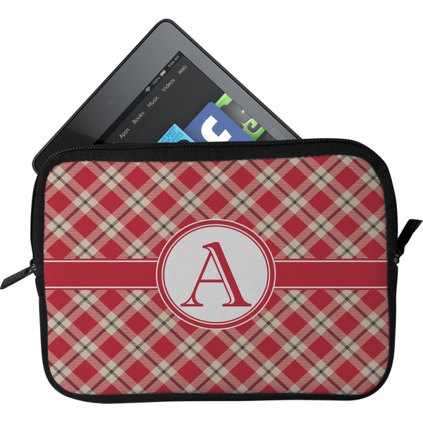 Custom Red & Tan Plaid Tablet Case / Sleeve - Small (Personalized)