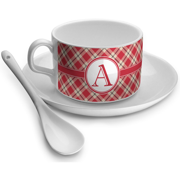 Custom Red & Tan Plaid Tea Cup (Personalized)