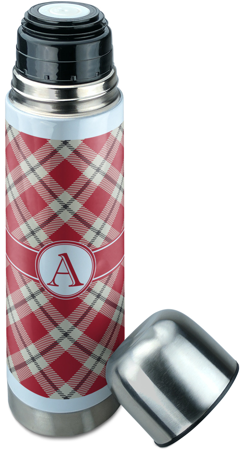 Custom Red & Tan Plaid Stainless Steel Thermos (Personalized