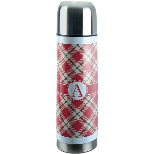 Custom Red & Tan Plaid Stainless Steel Thermos (Personalized)