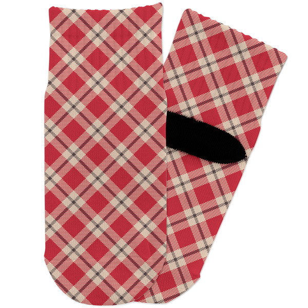 Custom Red & Tan Plaid Toddler Ankle Socks