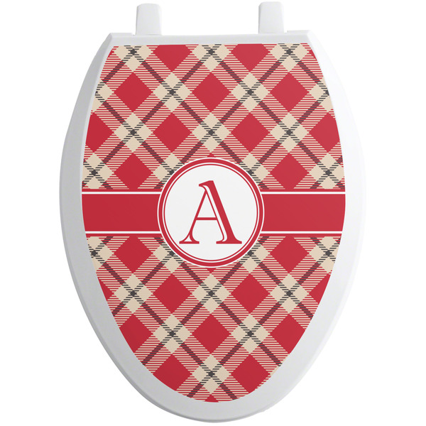 Custom Red & Tan Plaid Toilet Seat Decal - Elongated (Personalized)