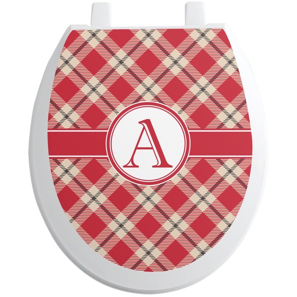 Custom Red & Tan Plaid Toilet Seat Decal (Personalized)