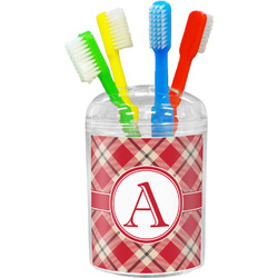 Red & Tan Plaid Toothbrush Holder (Personalized)