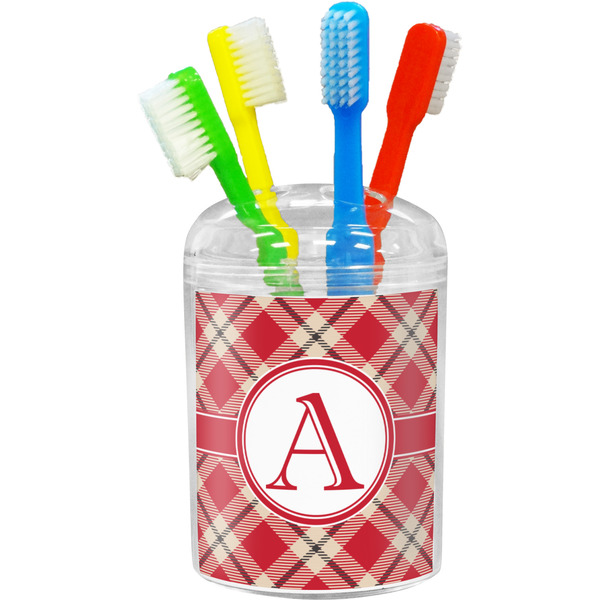 Custom Red & Tan Plaid Toothbrush Holder (Personalized)