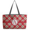 Red & Tan Plaid Tote w/Black Handles - Front View