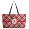 Red & Tan Plaid Beach Totes Bag - w/ Black Handles (Personalized)