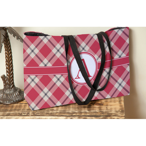 Red & Tan Plaid Tote w/Black Handles - Lifestyle View
