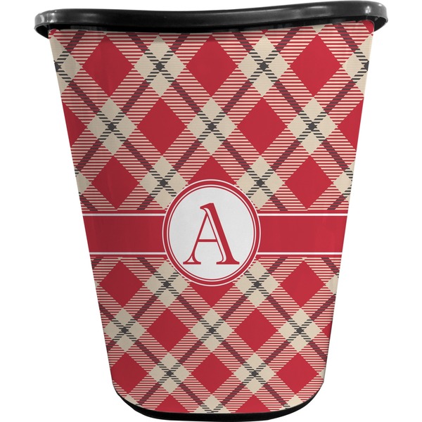 Red & Tan Plaid Waste Basket (Black)