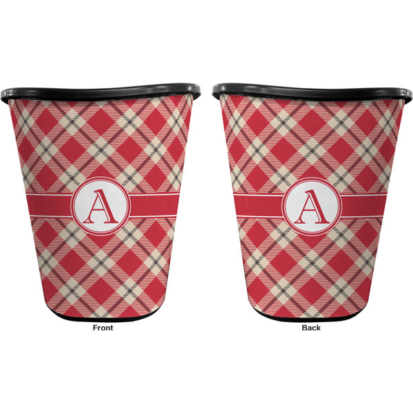Red & Tan Plaid Trash Can Black - Front and Back - Apvl