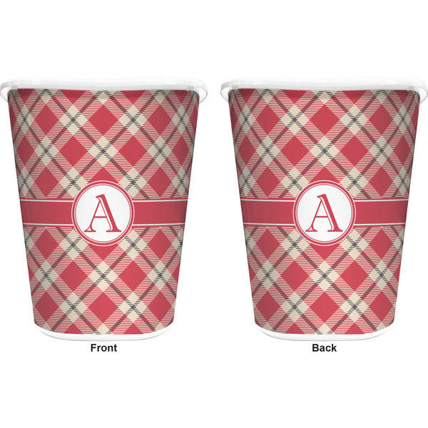 Red & Tan Plaid Trash Can White - Front and Back - Apvl