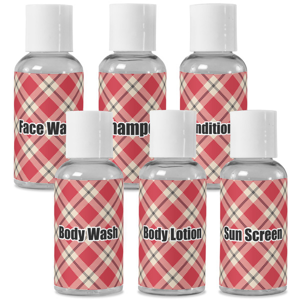 Custom Red & Tan Plaid Travel Bottles (Personalized)