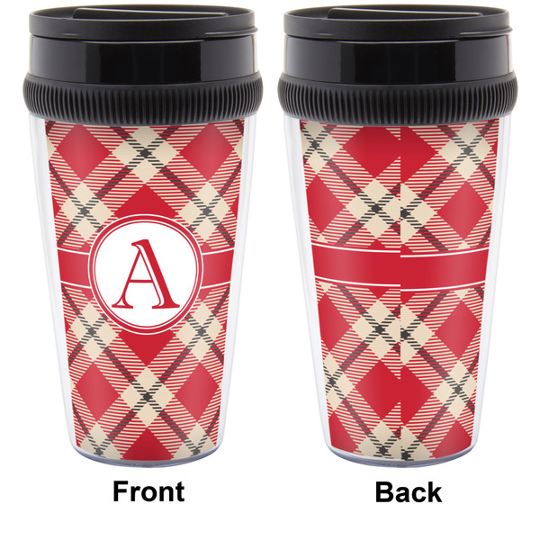 Red & Tan Plaid Travel Mug Approval (Personalized)