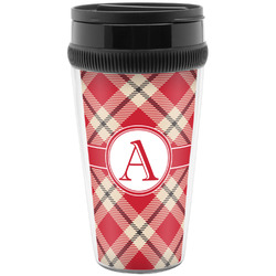 Red & Tan Plaid Acrylic Travel Mug without Handle (Personalized)