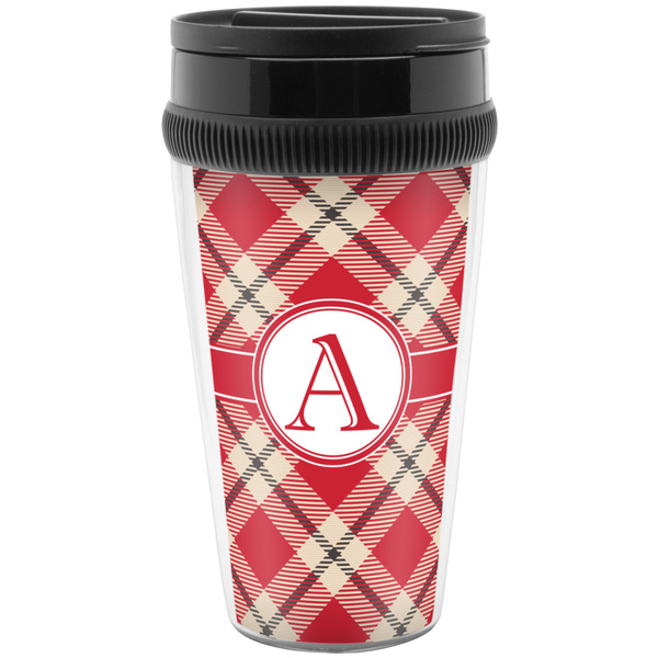 Custom Red & Tan Plaid Acrylic Travel Mug without Handle (Personalized)