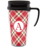 Red & Tan Plaid Acrylic Travel Mug with Handle (Personalized)