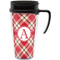 Red & Tan Plaid Acrylic Travel Mug with Handle (Personalized)