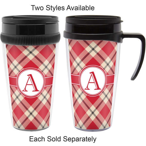 Red & Tan Plaid Travel Mugs - with & without Handle