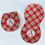 Red & Tan Plaid Burp Pads - Velour - Set of 2 w/ Initial