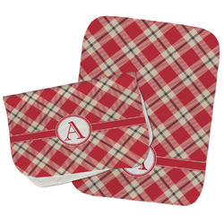 Red & Tan Plaid Burp Cloths - Fleece - Set of 2 w/ Initial