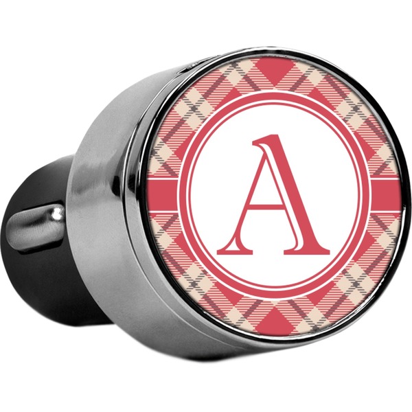 Custom Red & Tan Plaid USB Car Charger (Personalized)