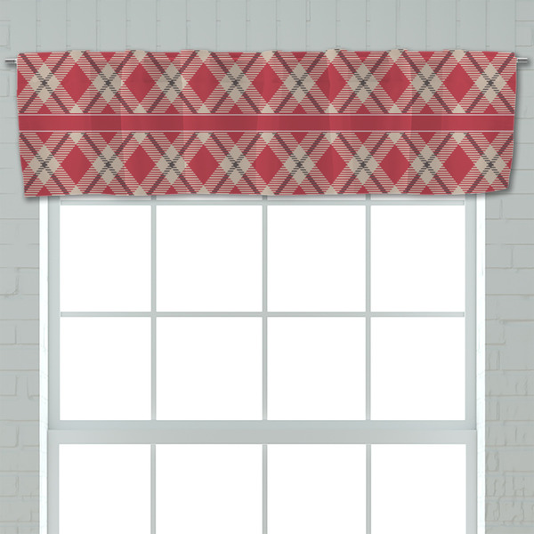 Red & Tan Plaid Valance - Closeup on window